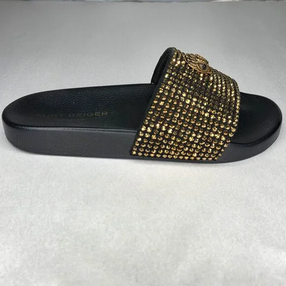 Kurt Geiger Women's Meena Eagle Gold Studded Slides Sandals - Picture 3 of 7
